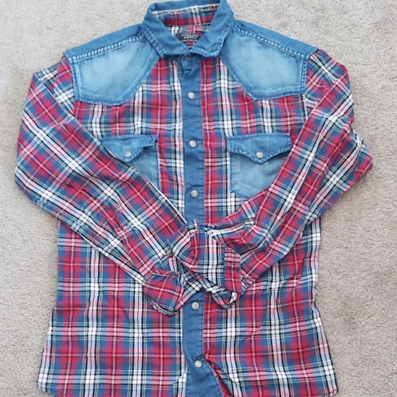 Plaid denim button up - Picture 1 of 1